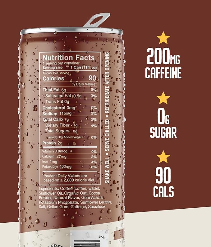 Loco Coffee Mocha Latte 11 Ounce Can, 12 Count | Zero Sugar, 200mg Caffeine | Gluten Free and Dairy Free | Low Calorie Iced Coffee