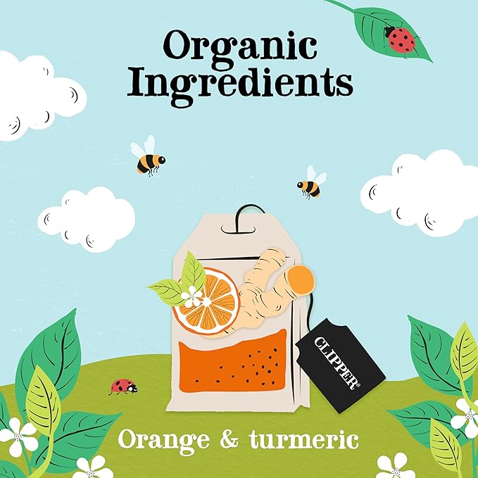 Clipper Tea, Orange & Turmeric, Organic Tea with Licorice Root, Orange Peel and Hibiscus, Plant Based Herbal Tea, Caffeine Free British Tea, 1 Pack, 20 Unbleached Tea Bags