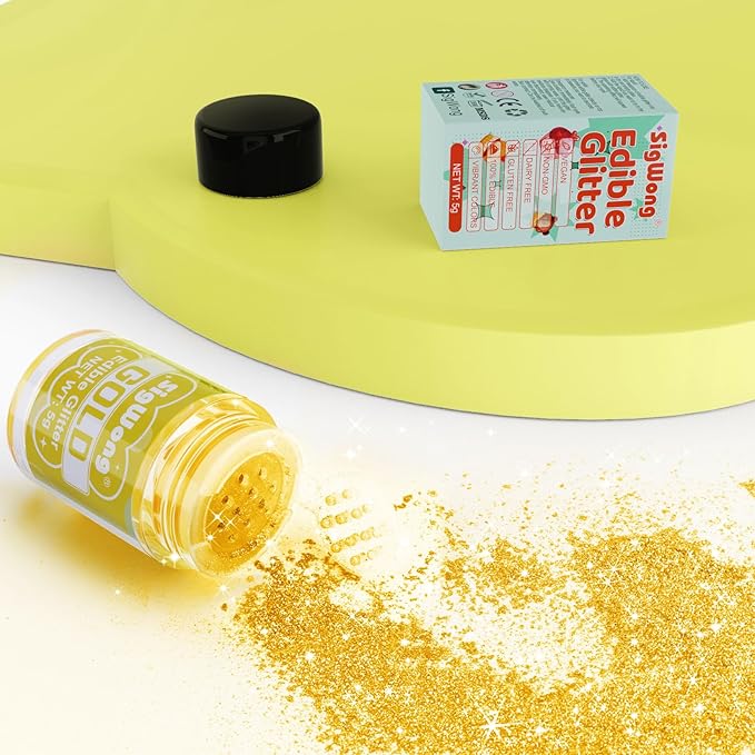 Gold Edible Glitter - 5g Food Grade Cake Decorating Shimmering Glitter, Edible Sprinkle Luster Dust for Drinks, Chocolates, Fondant, Strawberries, Cupcakes, Candy, Cookie - Vegan
