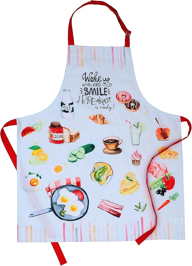 AMOUR INFINI Aprons for Women Cotton Washable Breakfast Apron 27.5 x 33 Inches Adjustable Strap & Waist Ties for Baking Cooking Gardening Spring Apron
