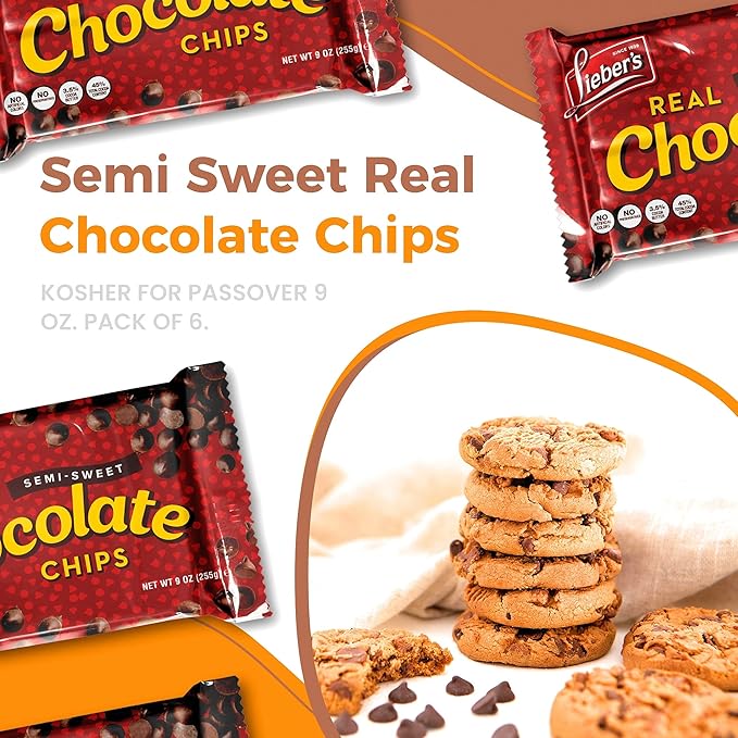 Lieber’s Vegan Semi-Sweet Real Chocolate Chips, 9 oz – Gluten Free, Dairy Free, Kosher Parve, Low Calorie Chocolate Chips for Baking (9 Oz Pack Of 6)