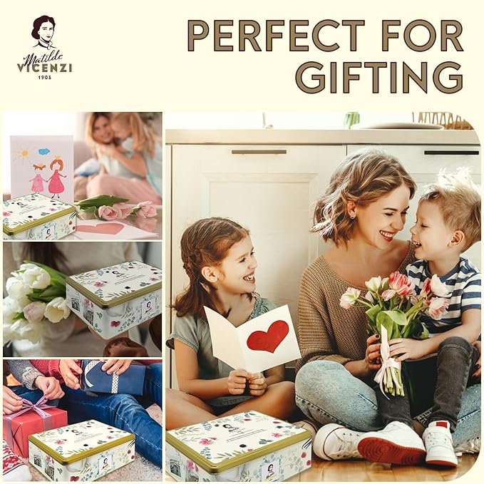 Pasticceria Matilde Vicenzi 5 O'Clock Tea Time Cookie Assortment Gift Tin - Butter Pastries, Chocolate & Vanilla Filled Gourmet Cookies - Bakery Snacks Made in Italy for Father's Day - 13.23oz (375g)
