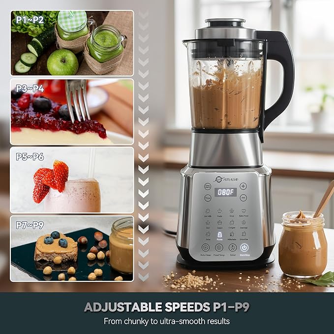 Glass Blenders for Kitchen – Stainless Steel Professional Blender for Smoothies 1500W Motor, Food Processor Combo 9 Adjustable Speeds, 14 Preset Programs, BPA-Free Glass Jar blender, Nut Milk, Soups