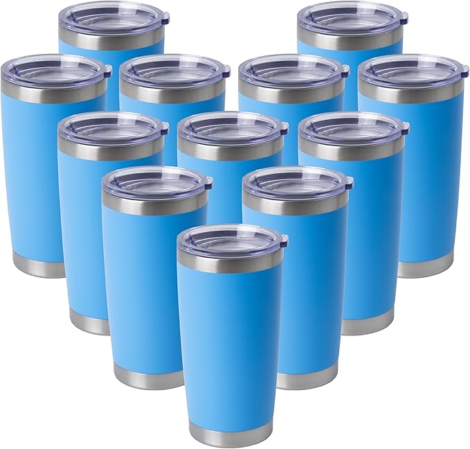HASLE OUTFITTERS 20oz Stainless Steel Tumblers Bulk, Insulated Travel Cup with Lid, Double Wall Vacuum Coffee Mug for Cold & Hot Drinks 12 Pack, Royal Blue