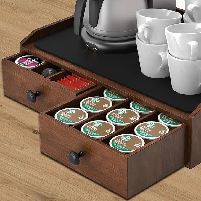 Wooden Coffee Pod Holder & Organizer - Coffee Station Organizer for Counter, Coffee Pods and Tea Organizer Holder Compatible with Keurig Pod & K-Cup | 30 Pod Capacity