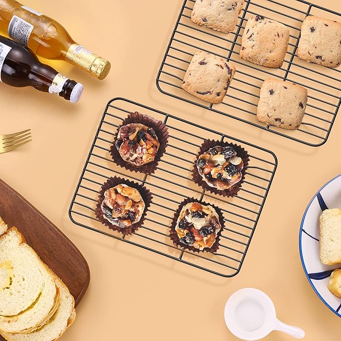 P&P CHEF Cooling Baking Rack Pack of 2, Stainless Steel Cooling Racks for Cooking Baking Roasting Grilling Drying, Dense Wires & Smooth Edge, Easy to clean, Black, 9.7" x 7.3"