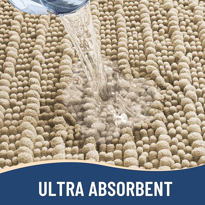 Arotive Luxury Chenille Bathroom Rug Mat, Extra Soft Thick Absorbent Shaggy Bath Rugs, Non-Slip Machine Wash Dry, Plush Bath Mats for Bathroom, Shower and Tub, 70x24, Beige