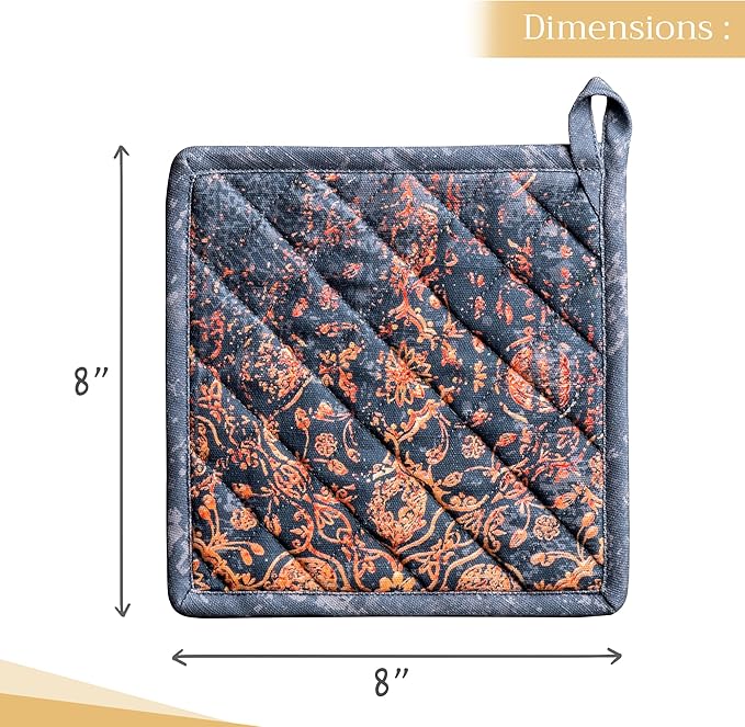 Maison d' Hermine Pot Holders Set 100% Cotton Heat Resistant Potholders 8" x 8" Hot Pads with Loop BBQ, Cooking, Baking, Grilling, Kitchen, Handling Hot Pans (Pack of 2, Imperfection)