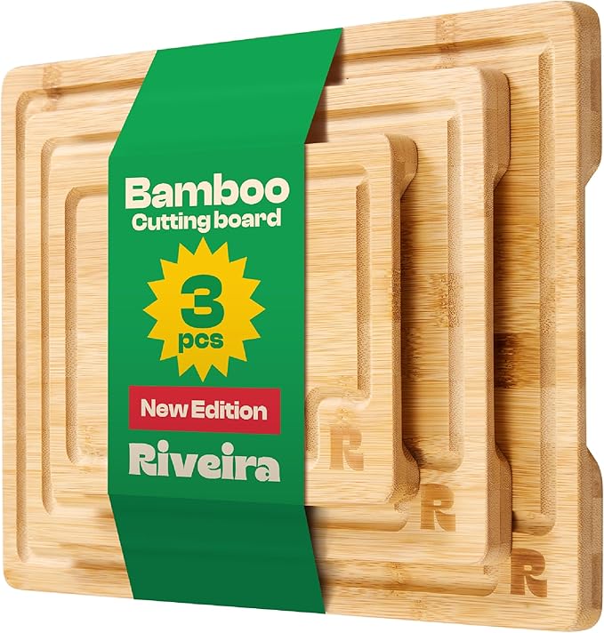 Riveira Bamboo Cutting Boards Versatile and Durable Set: 3 Comfortable Kitchen Boards