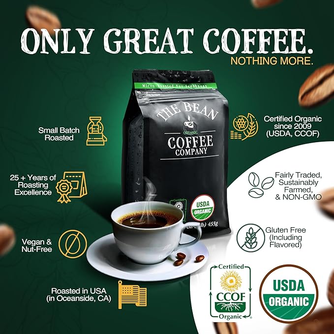 The Bean Organic Coffee Company Chocolate Macadamia Nut, Medium Roast, Whole Bean Coffee, 16-Ounce Bag