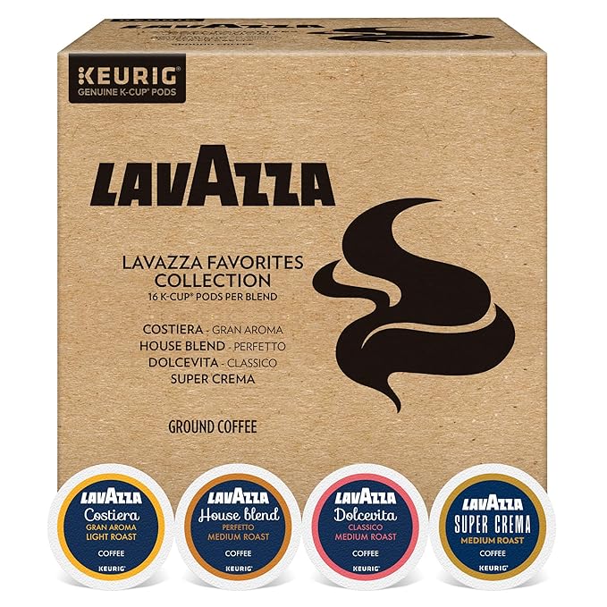 Lavazza Favorites Collection Variety Pack, Single Serve Keurig® K-Cup® Pods, Light and Medium Roast Coffees, 64-Count Box