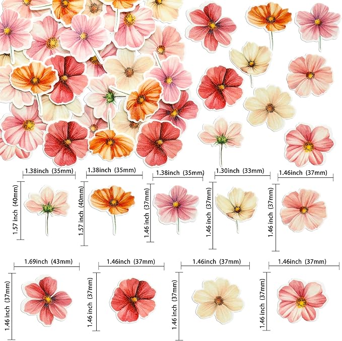 Ephlyn 50Pcs Edible Flower Cupcake Toppers Wafer Paper Spring Bridal Engagement Baby Shower Birthday Party Cupcake Picks Anniversary Party Decorations Supplies Rose Red