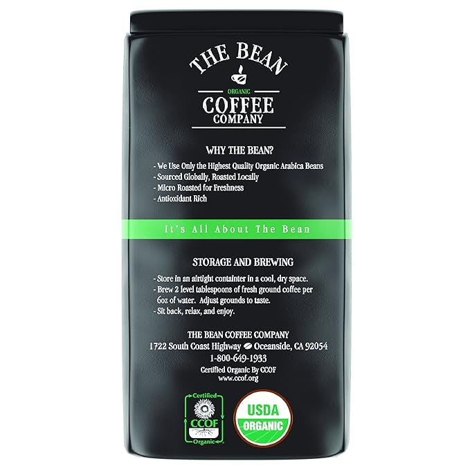 The Bean Organic Coffee Company Water Processed DECAF Peppermint Mocha, Medium Roast, Ground Coffee, 16-Ounce Bag, Café Molido Tostado Orgánico descafeinado