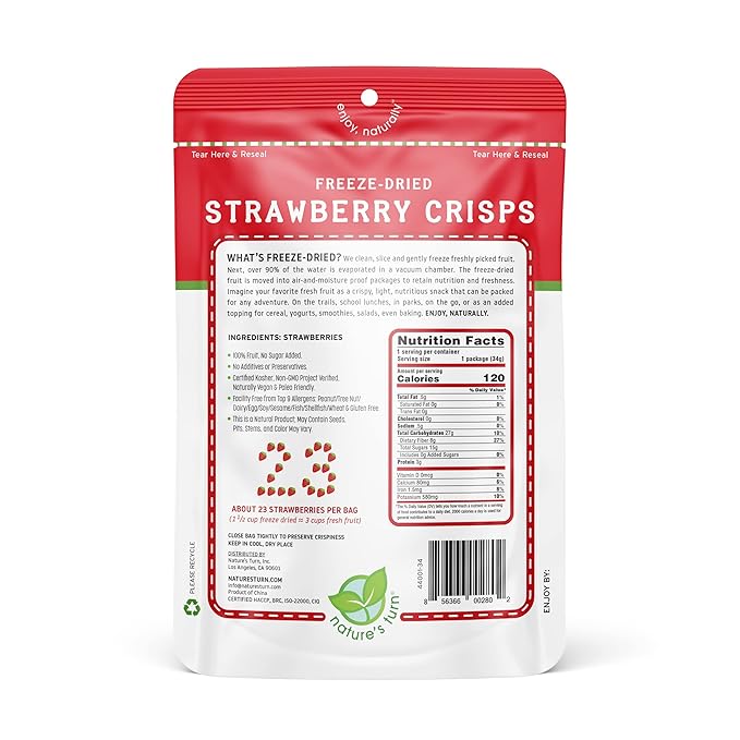 Nature’s Turn Freeze-Dried Fruit Snacks, Strawberry Crisps, Pack of 2 (1.2 oz Each)
