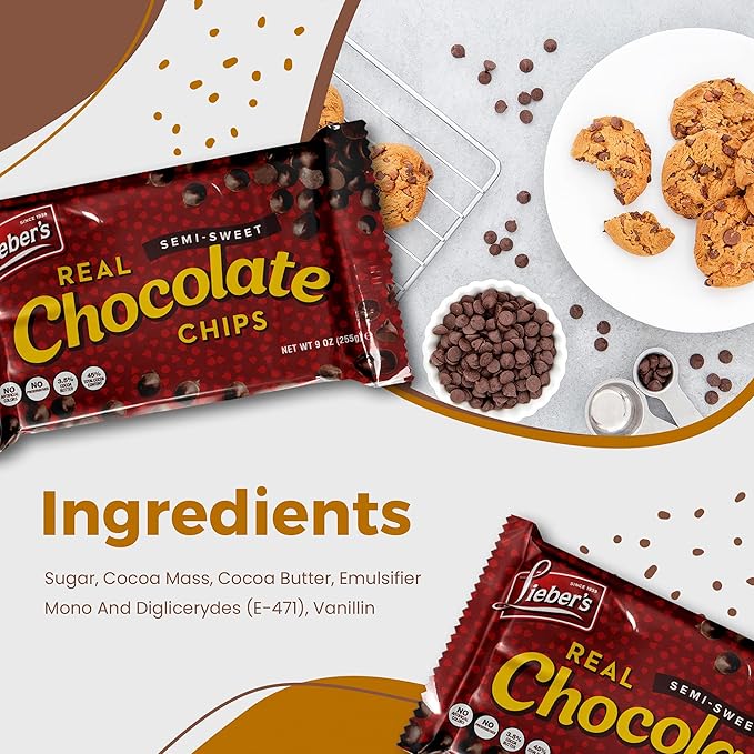 Lieber’s Vegan Semi-Sweet Real Chocolate Chips, 9 oz – Gluten Free, Dairy Free, Kosher Parve, Low Calorie Chocolate Chips for Baking (9 Oz Pack Of 6)
