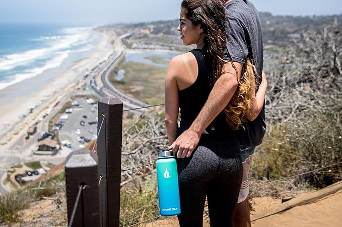 HYDRO CELL Stainless Steel Insulated Water Bottle with Straw - For Cold & Hot Drinks - Metal Vacuum Flask with Screw Cap and Modern Leakproof Sport Thermos for Adults (Teal/Blue 40oz)