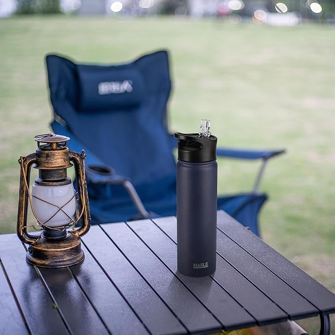 HASLE OUTFITTERS Insulated Water Bottle 22 oz Double Wall Stainless Steel Water Bottle Wide Mouth with Straw Lid & Spout Lid Keeps Cold or Hot(Navy,4)