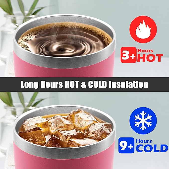 20 oz Tumbler Coffee Tavel Tumblers Bulk with Lid Stainless Steel Double Wall Vacuum Insulated Mug Powder Coated Cups fit Car Cupholder for Hot and Cold - Pink, 1Pack