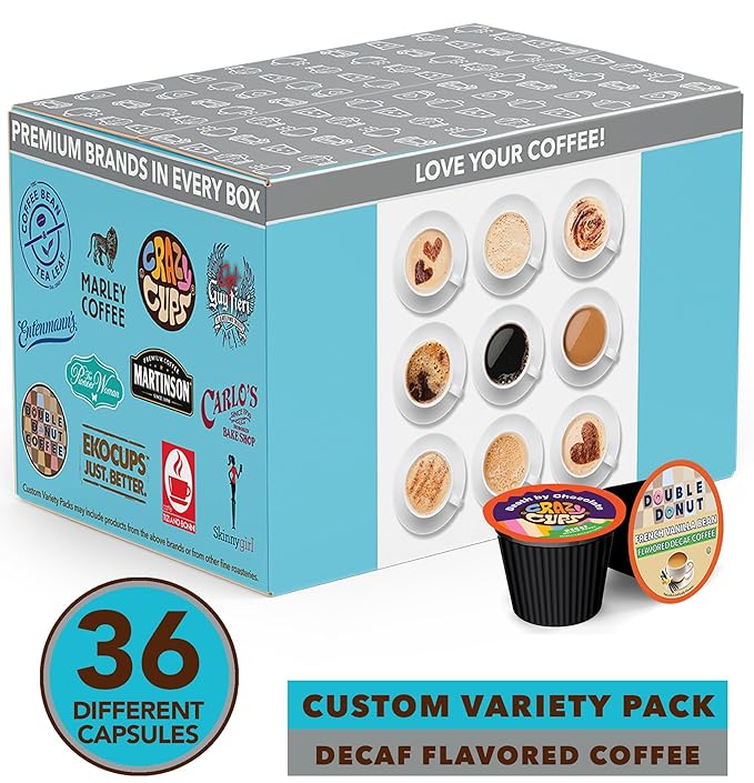 Flavored Decaf Coffee Pods Variety Pack Compatible with Keurig K Cups Brewers, 36 Count, Assorted Decaffeinated Flavored Coffee Sampler(Pack of 1)