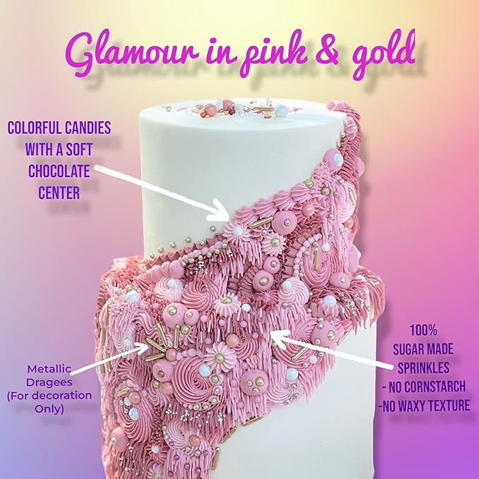 Manvscakes Edible Metallic Sprinkles Mix with Assorted Shapes and Sizes for Parties, Cookies, Ice Cream, Cake and Cupcake Decorating, 4 oz(Rose Gold and Pink)