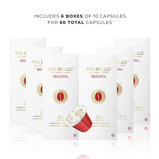 Piu Bello Bogota Espresso Coffee Pods for Nespresso Original Machines – Compatible Capsules Pack – Rich & Balanced Taste – Strong Italian Espresso Flavor – Kosher Certified (60 Count, Single Flavor)