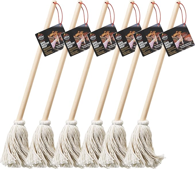 Better Grillin BBQ Bastin Mop Basting Barbecue Brush/Mop Easily Applies Marinades, Sauces, Washes Out, 16in Handle, 6pk