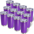 20oz Tumbler Bulk Stainless Steel Tumblers with Lid Vacuum Insulated Double Wall Travel Coffee Mug Powder Coated Tumbler Cup for Hot and Cold Drinks(Purple, 12 pack)