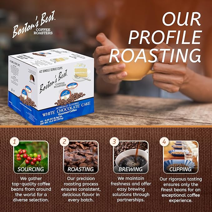 Boston’s Best - White Chocolate Cake Flavored Delicious Gourmet Coffee Compatible with Keurig Coffee Maker, 1 Count (42 Single Serve Medium Roast Cups)