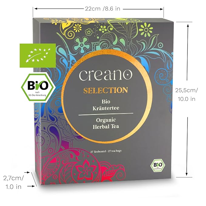 Creano Organic Herbal Tea Sampler Gift Set - Tea Gift Box - 27 Organic Tea Bags in 9 Different Varieties 54 g