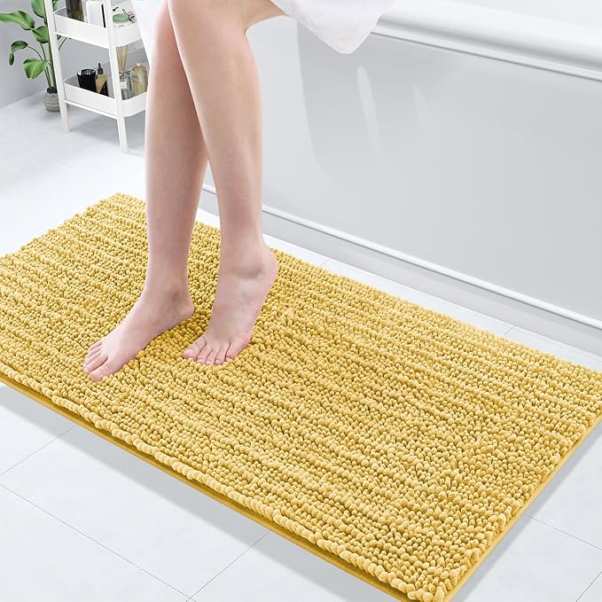 Arotive Luxury Chenille Bathroom Rug Mat, Extra Soft Thick Absorbent Shaggy Bath Rugs, Non-Slip Machine Wash Dry, Plush Bath Mats for Bathroom, Shower and Tub, 47x17, Yellow