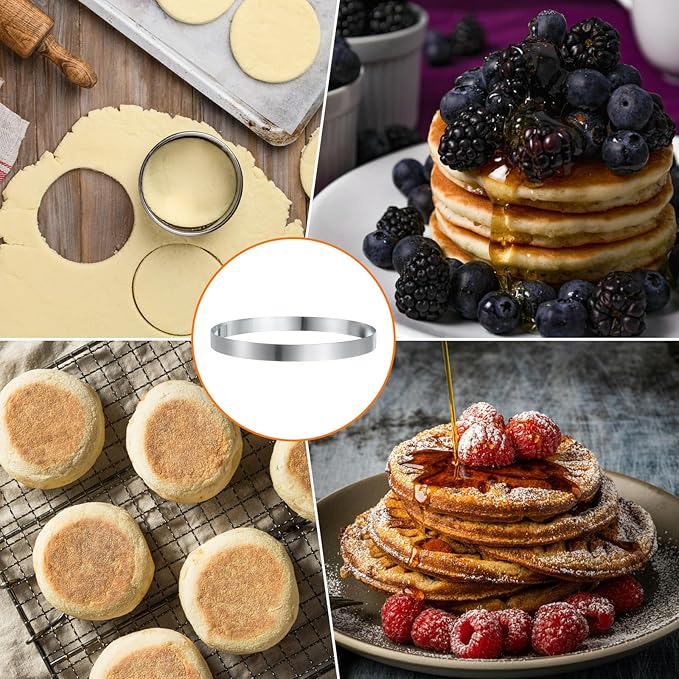 HARFINGTON Round Cake Ring 7.87 x 1 Inch Seamless Stainless Steel Pastry Mousse Dessert Ring Mirror Coating for Baking Cooking English Muffins Crumpet Making Tool