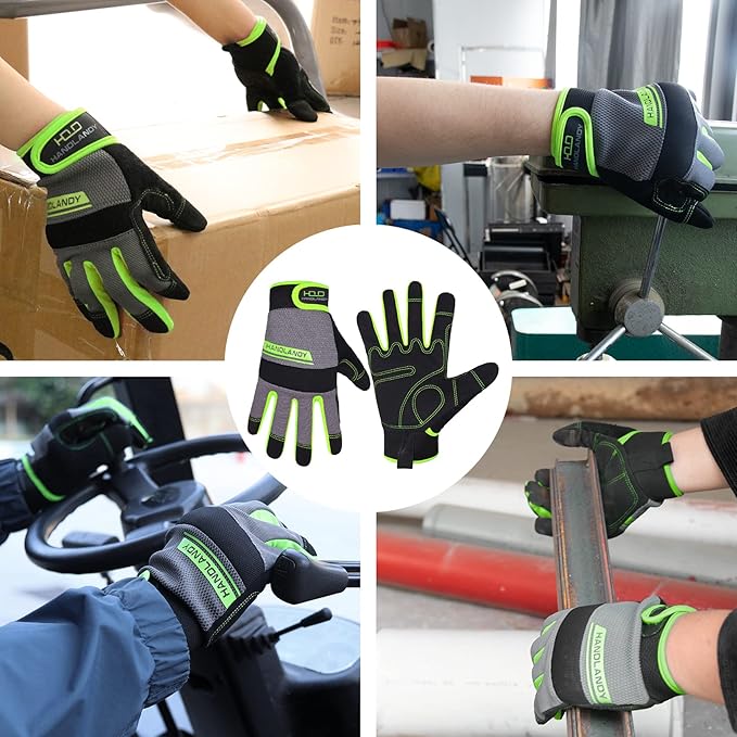 HANDLANDY Work Gloves for Men & Women, Utility Mechanic Working Gloves Touch Screen, Flexible Yard Work Gloves