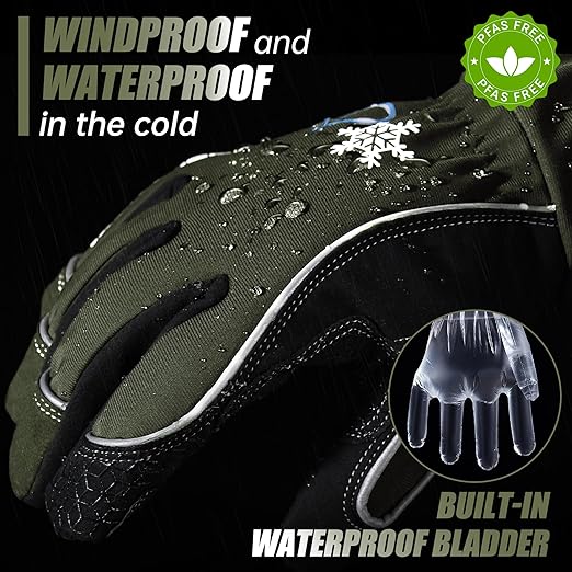 HANDLANDY Winter Insulated Work Gloves, 3M Thinsulate Thermal Water-Resistant Gloves for Men Women Touch Screen, Warm Ski Snowboard Cold Weather Gloves (Army Green, Large)