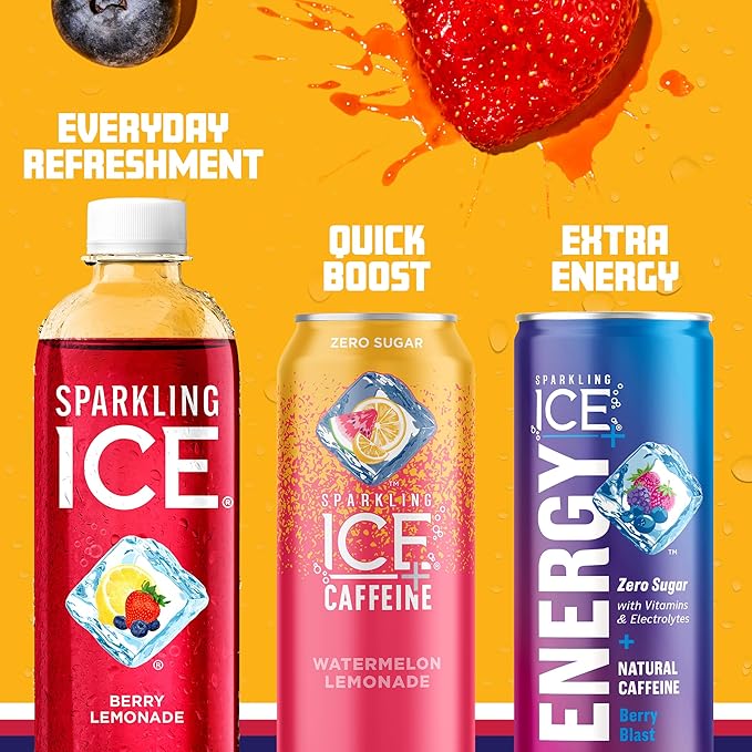Sparkling Ice, Berry Lemonade Sparkling Water, Zero Sugar Flavored Water, with Vitamins and Antioxidants, Low Calorie Beverage, 17 fl oz Bottles (Pack of 12)