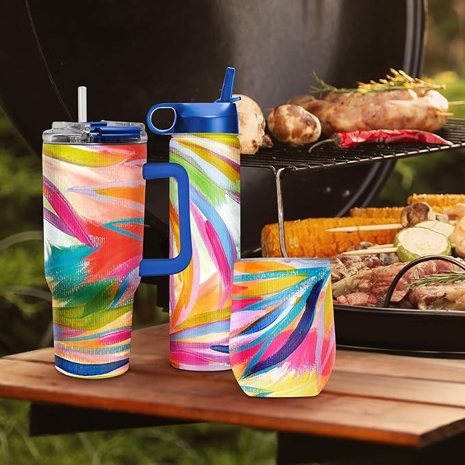 RainCaper 18/8 Stainless Steel Insulated Water Tumbler with Straw | 30oz, BPA-Free, Double Wall for Hot & Cold | Travel-Friendly, Cup Holder Ready (EttaVee Loose Palms)