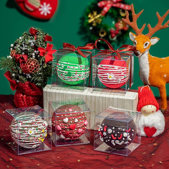 50 Pack 3x3x3 Inch Clear Hot Chocolate Bomb Boxes - Christmas & Birthday Gift Boxes
