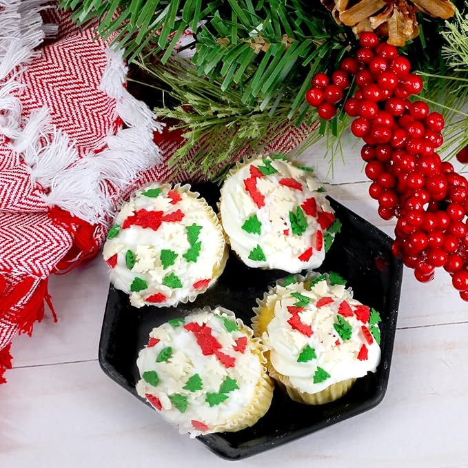 Christmas Sprinkles - 1.2 Pounds - Bulk Red and Green Tree Confetti - Holiday Sprinkles for Cookie Decorating - Christmas Jimmies for Gingerbread Cookies, Baking, Cupcakes