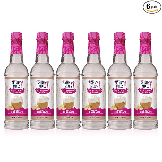 Jordan's Skinny Syrups Sugar Free Coffee Syrup, White Chocolate Flavor Mix, Zero Calorie Flavoring for Lattes, Protein Shake, Cocktail & More, Gluten Free, Keto Friendly, 25.4 Fl Oz, 6 Pack