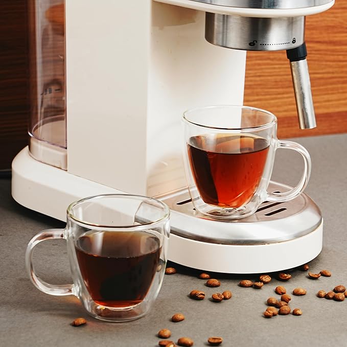 CNGLASS Insulated Espresso Glass Mugs 5.4oz/160ml, Small Clear Coffee Mugs Set of 2, Double Wall Glass Cups with Handle for Tea and Macchiato