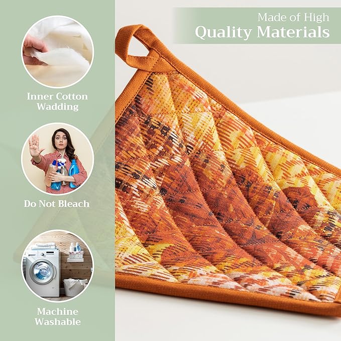 Maison d' Hermine Pot Holders 100% Cotton Heat Resistant Potholders 8" x 8" Hot Pads with Loop BBQ, Cooking, Baking, Grilling, Kitchen, Handling Hot Pans (Pack of 1, Thanksgiving Tartan)