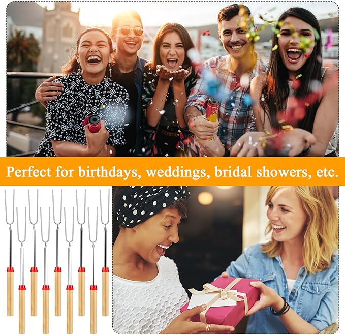 6 Sets S'mores Party Favor Includes Smores Sticks for Fire Pit Celebrate Smore Birthday Party Favors Tags with String Extendable Marshmellow Sticks Smores Skewers for Wedding Camping