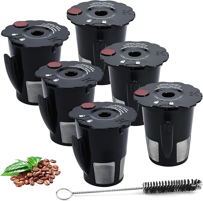 6-Pack Sikawai Fit for 119367 Reusable Coffee Keurig Filter Replacement Part K200 K250 K300 K350- Reusable K Cups for Keurig K-cup 2.0 Series Keurig Reusable Coffee Pods with Cleaning Brush