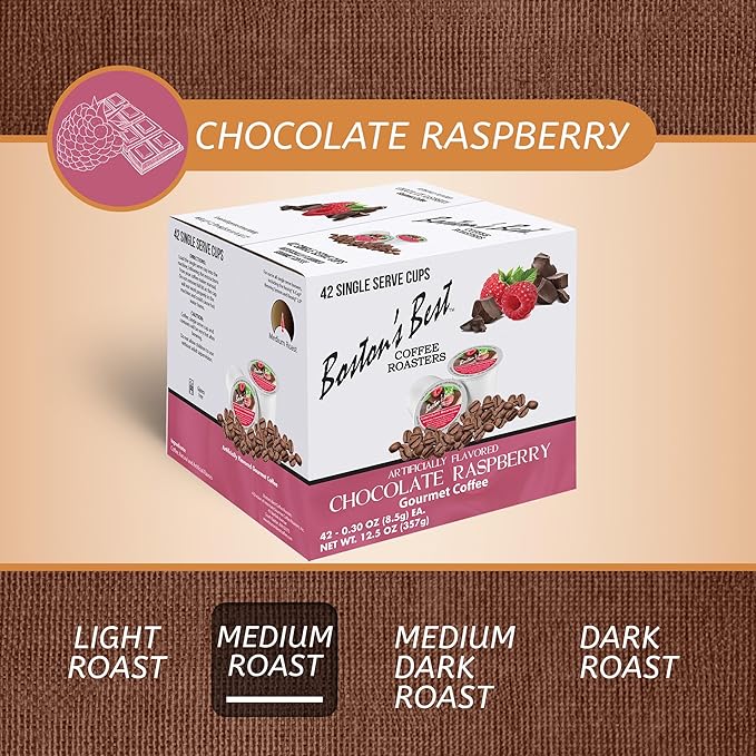 Boston’s Best - Chocolate Raspberry Flavored Coffee Medium Roast Gourmet, Compatible with Keurig Coffee Maker, 1 Count (42 Single Serve Cups)