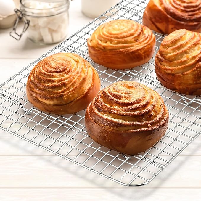 Cooling Rack Set of 2, E-far Stainless Steel Baking Rack for Oven Roasting Cooking Bacon Cooling Cookie Cake, 15.3” x 11.2” Metal Bakeable Mesh Grilling Wire Racks, Non-toxic & Dishwasher Safe