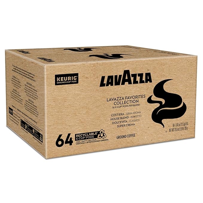 Lavazza Favorites Collection Variety Pack, Single Serve Keurig® K-Cup® Pods, Light and Medium Roast Coffees, 64-Count Box