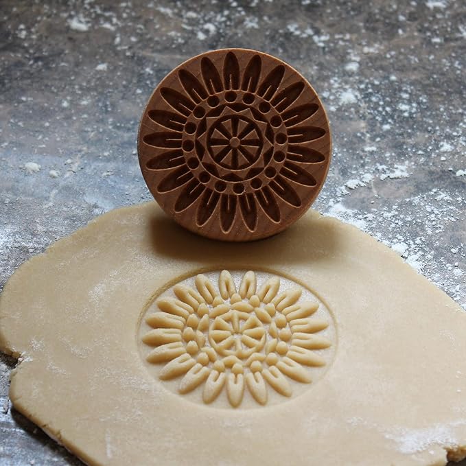 Wood Cookie Stamp, 2.5 Inch (Feather Mandala CS-047)