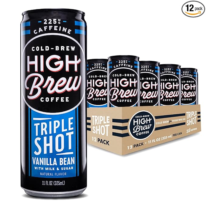 High Brew Coffee, Triple Shot Vanilla Bean, Cold Brew Coffee, 11 Fl Oz, Ready-To-Drink (Pack of 12)