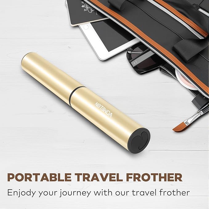 Rechargeable Milk Frother Handheld Electric Frother Wand Milk Foamer Drink Mixer for Coffee, Lattes, Cappuccino, and Egg, Stainless Steel for Travel-Beige