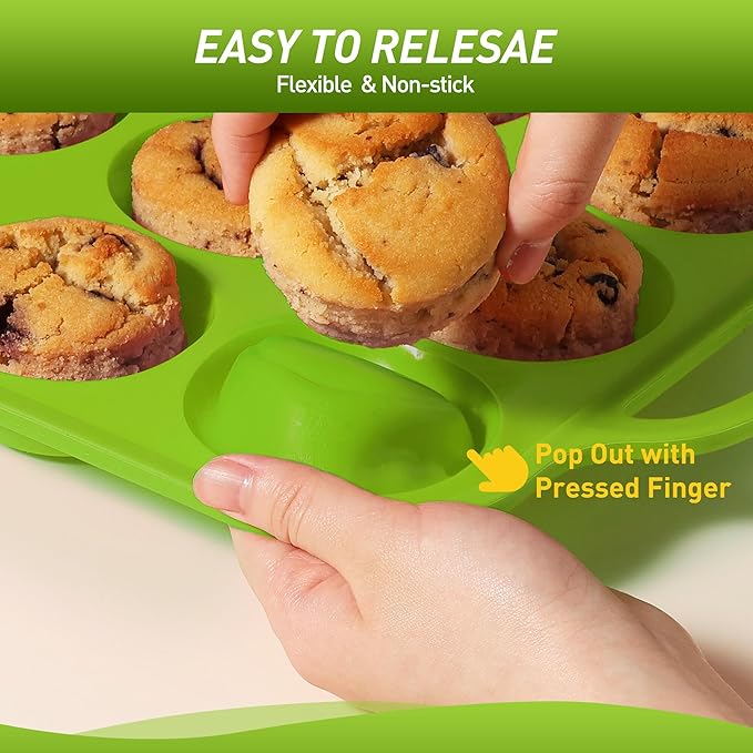 12 Cups Silicone Muffin Pan with Metal Reinforced Frame Regular Size Cupcake Pan Tray Egg Bites Silicone Circle Cookie Molds Muffin Tin Tart Pans Baking Sheet Set for Oven Dishwasher Safe