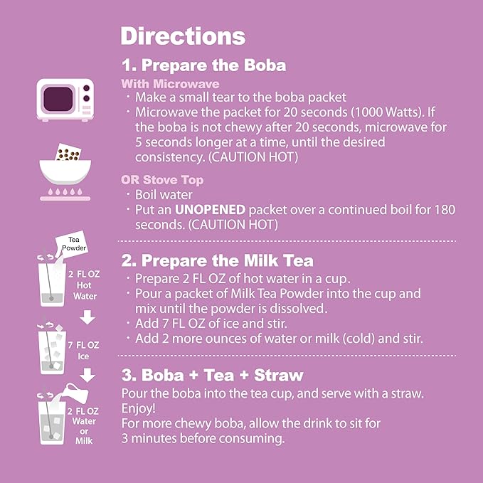 J WAY Instant Boba Bubble Pearl Taro Milk Tea Kit with Authentic Brown Sugar Tapioca Boba, Ready in Under One Minute, Paper Straws Included - 6 Servings